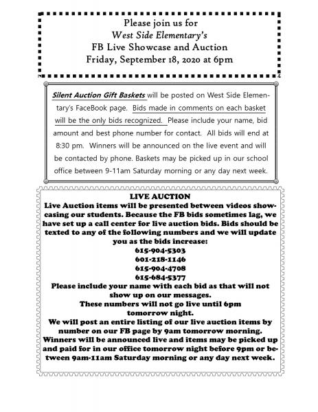 West Side Holding Auction Tonight